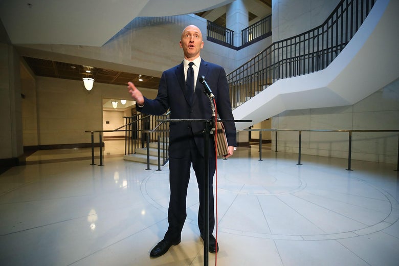 WASHINGTON, DC - NOVEMBER 02: Carter Page, former foreign policy adviser for the Trump campaign, speaks to the media after testifying before the House Intelligence Committee on November 2, 2017 in Washington, DC. The committee conducting an investigation into Russia's tampering in the 2016 election. (Photo by Mark Wilson/Getty Images)